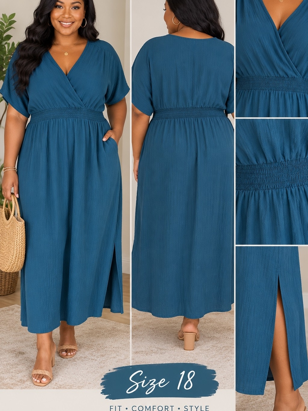 BloomChic Teal Maxi Dress with Smocked Waist Size 18-20